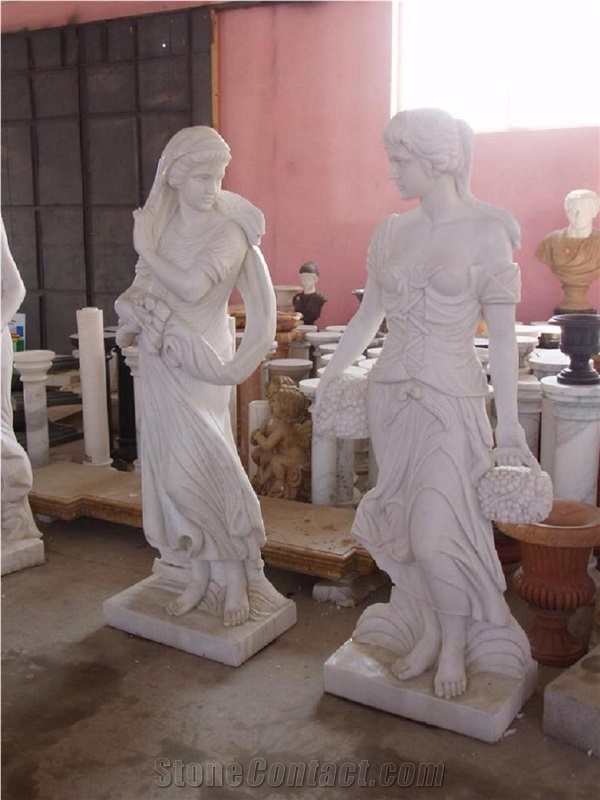 Carved Femal Stone Suclpture, White Marble Sculpture, Statue