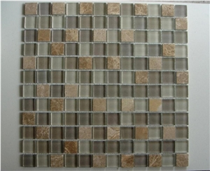 Decoration Stone Mixed Glass Mosaic, Brown Marble Glass Mosaic