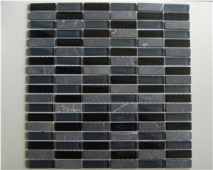 Glass Mosaic Mixed with Stone, Black Marble Glass Mosaic