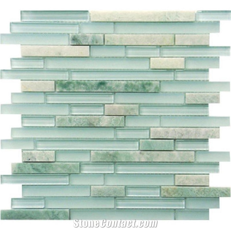Green Color Glass Mix Stone Mosaic, Green Marble Mosaic