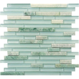 Green Color Glass Mix Stone Mosaic, Green Marble Mosaic