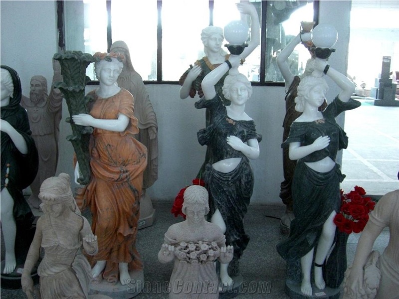 Marble Carved Women Statue, Black Marble Statue