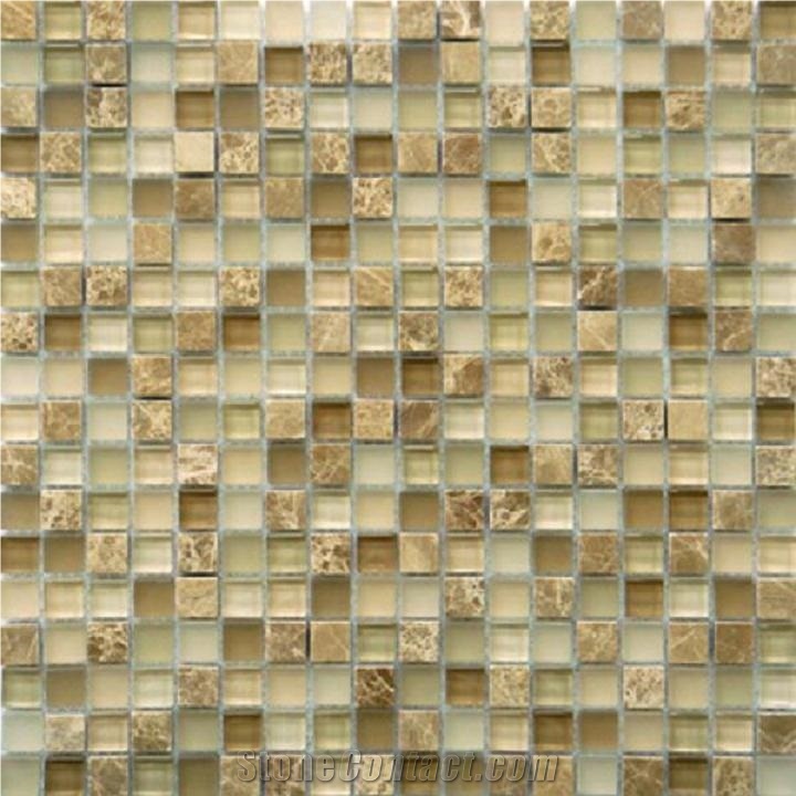 Marble & Glass Mixed Mosaic, Brown Marble Mosaic