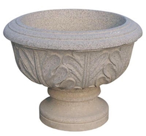 Outdoor Stone Flowerpot, Grey Granite Pot
