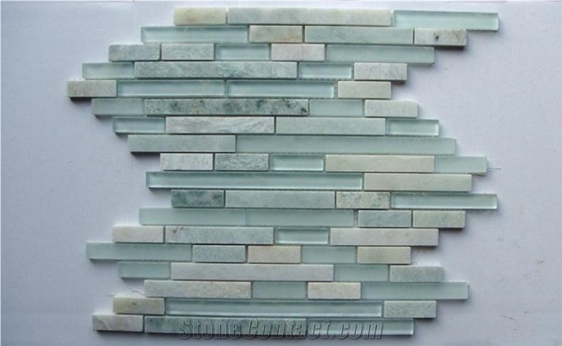 Rhombus Glass Stone Mosaic, Green Marble Mosaic