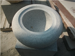 Round Stone Flower Pot, Grey Granite Flower Pot