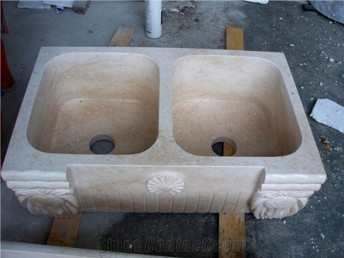 Sandstone Double Wash Sink, Beige Sandstone Sink