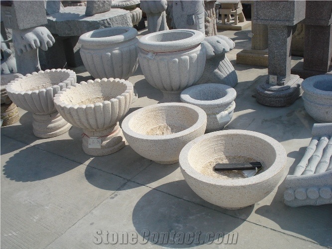 Stone Bowl Flower Pots, Yellow Granite Flower Pots