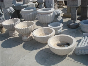 Stone Bowl Flower Pots, Yellow Granite Flower Pots