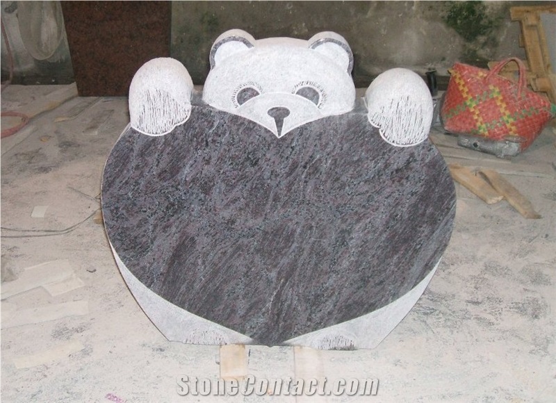Teddy Bear Headstone, Lilac Granite Headstone