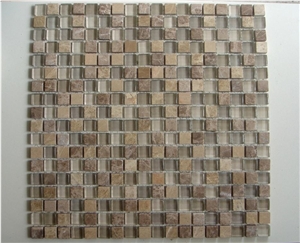 Wall Tiles Glass and Stone Mosaic, Brown Marble Mosaic