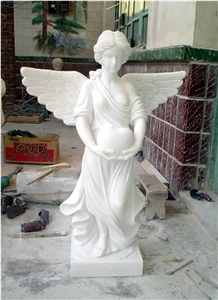 White Marble Angel Statue with Wings