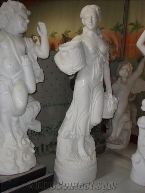 White Stone Figure Sculpture, White Marble Sculpture