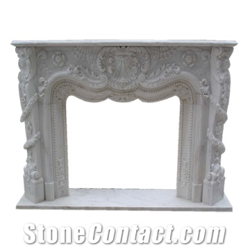 Fireplace Mantel GU-FP009, White Marble Fireplace Mantel