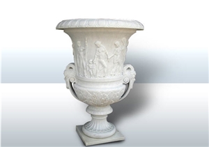 Aphrodisias Cloudy Marble Antique Flowerpot, White Marble