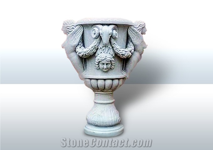 Aphrodisias Cloudy Marble Antique Flowerpot, White Marble