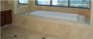 Honed Travertino Romano Antico Bath Tub Deck, Surr