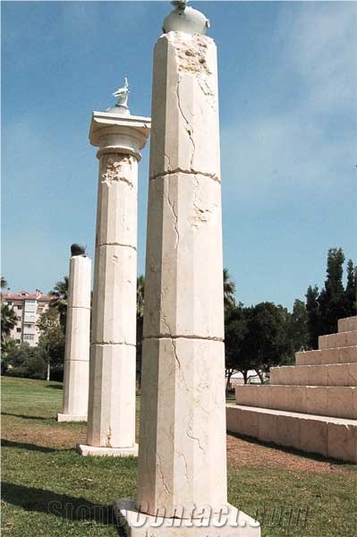 Public Spaces Column with Caliza Crema Moca, White Limestone