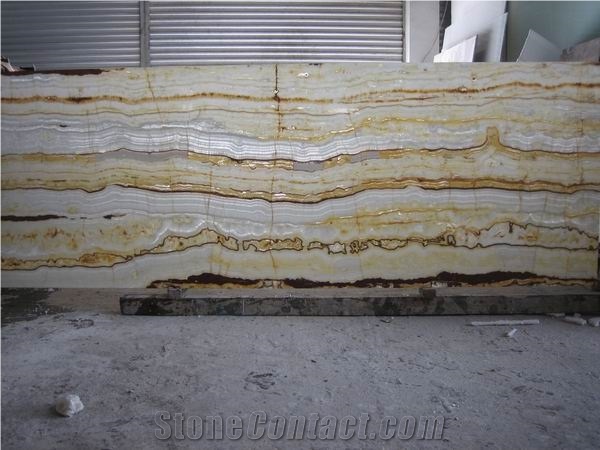 Golden Cream Onyx Glass Panel (J21)