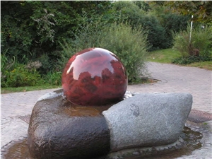 Red Granite Rolling Sphere Fountain