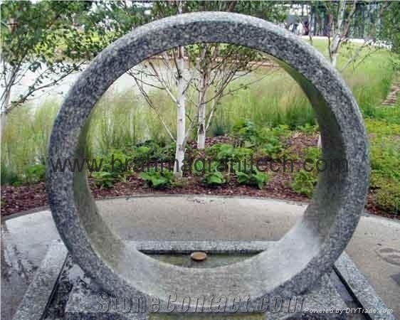 Spinning Stone Wheel, Black Granite Fountain