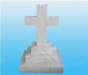 Carrara White Marble Cross Tombstone