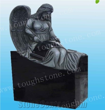 Stone Angel Statue Tombstone, Shanxi Black Granite Tombstone