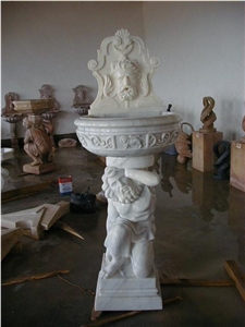 Stone Fountain with Characters Carved, White Marble Fountain