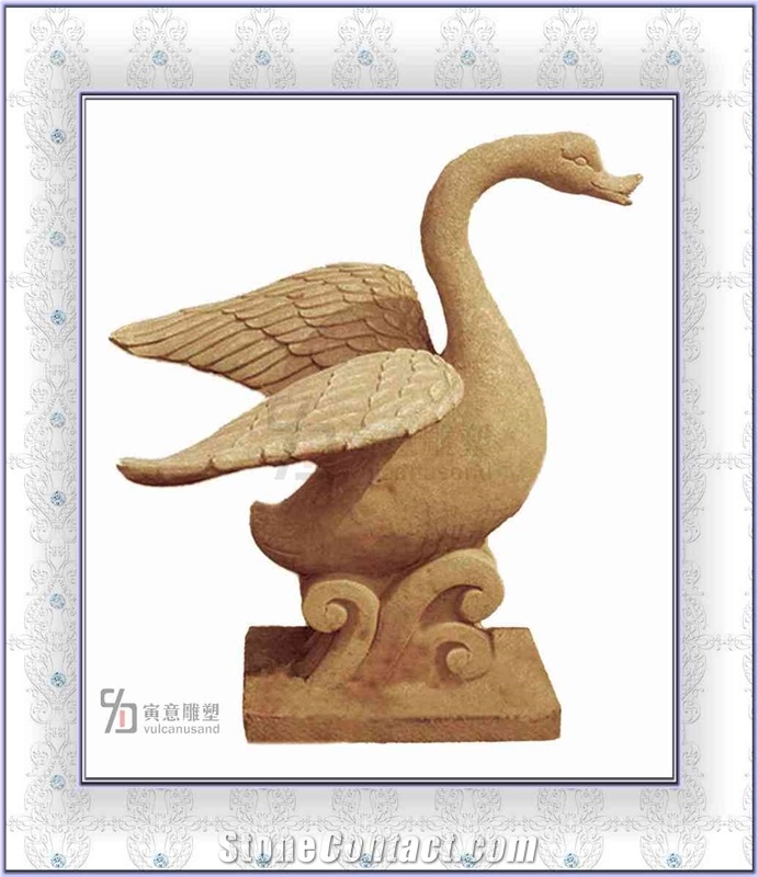 Small Flying Goose, Yellow Sandstone Sculpture, Statue