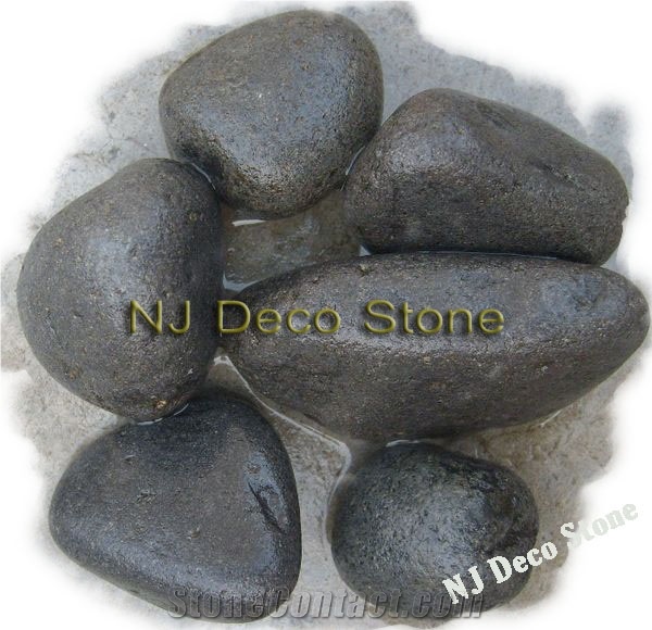 Black Pebble Stone, Black Granite Cobble, Pavers
