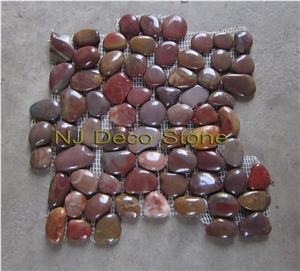 Red Pebble Tile High Polished, Pebble Red Marble Mosaic
