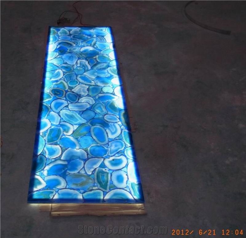 Backlit Blue Agate Glass Panel(J130)