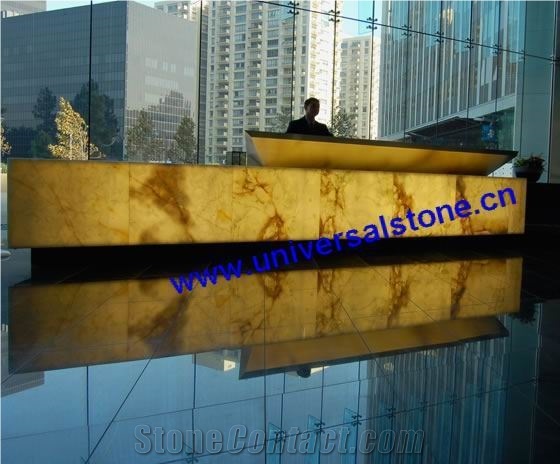 Backlit Onyx Reception Desk, Yellow Onyx Office Meeting Tables
