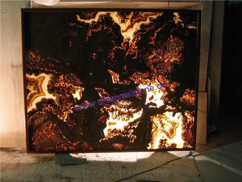 Backlit Tiger Vein Onyx Glass Panel