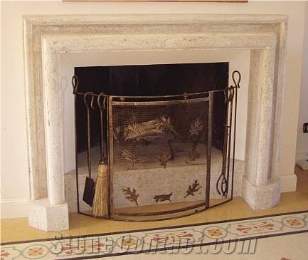 Natural Stone Fireplace, Beige Marble Wood Burning Fireplace