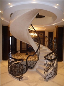 Italian Marble Botticino Classico Staircase, Beige Marble Staircase