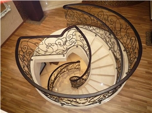 Italian Marble Botticino Classico Staircase, Beige Marble Staircase