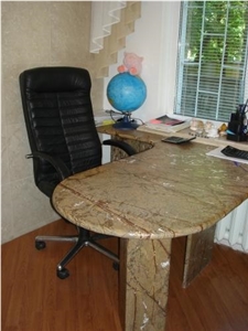 Rain Forest Gold Office Desk Top, Rain Forest Brown Yellow Marble Kitchen Countertops