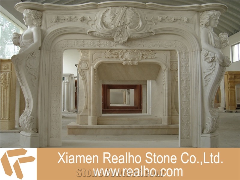 Marble Stone Fireplace, Beige Marble Fireplace