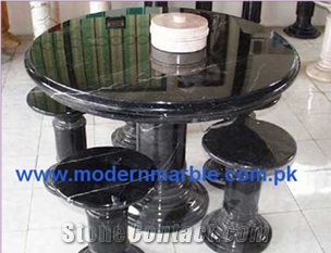 Jet Black Marble Table, Stone Furniture