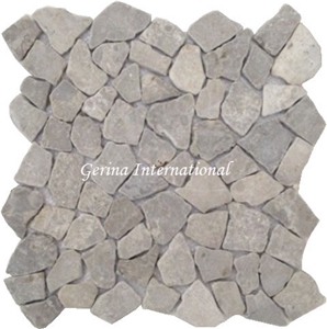 Broken Marble Stone Mosaic Tiles Interlocking, Cremanata Grey Marble