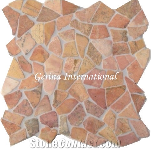 Broken Marble Stone Mosaic Tiles Interlocking, Red Marble Mosaic