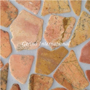 Broken Marble Stone Mosaic Tiles Interlocking, Red Marble Mosaic