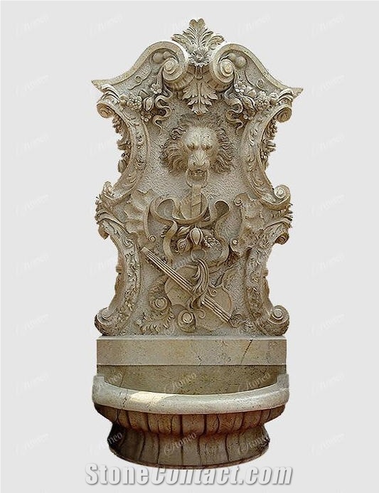 Hunan Yellow Marble Varved Wall Mounted Fountain