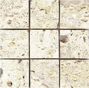 2x2 Coral Stone Mosaic Saw Cut, Coralina Beige Coral Stone Mosaic