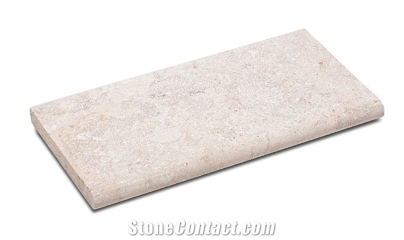 Pacific Pearl Coral Stone 12x24 Pool Coping, Beige Pacific Pearl Coral Stone Bullnosed Swimming Pool Decks