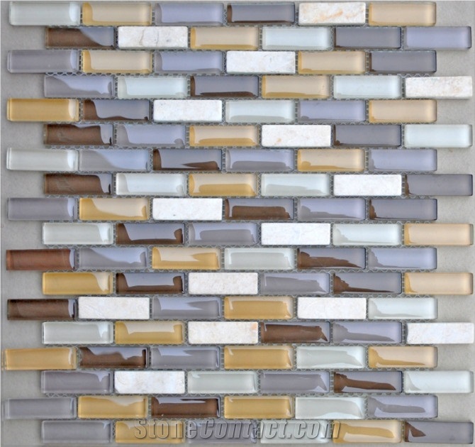 Cheap Sunny Beige Marble Glass Mosaic Tiles