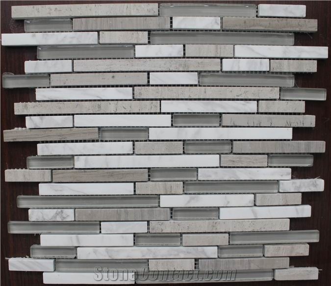 Cheap Sunny Beige Marble Glass Mosaic Tiles