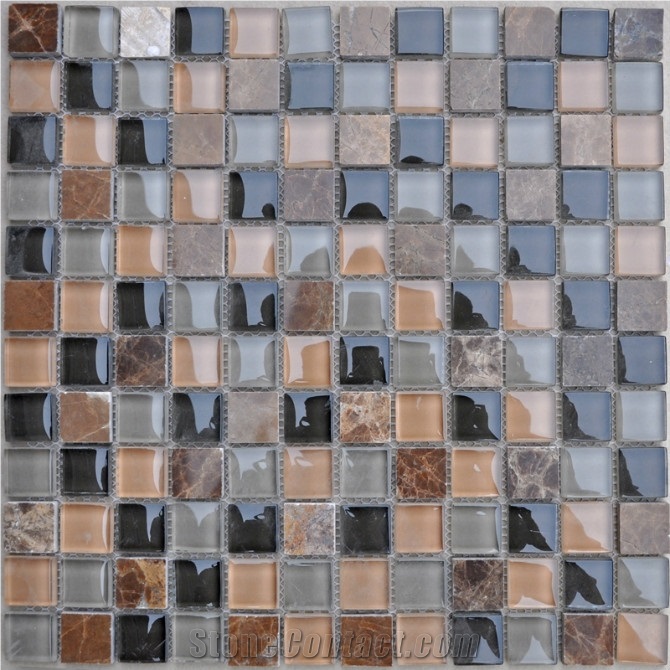 Dark Emperador Stone Glass Mosaic Pattern, Brown Marble Mosaic Pattern