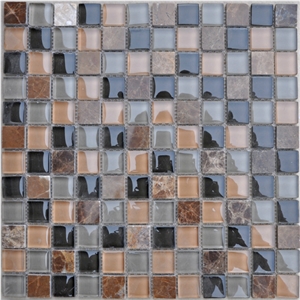 Dark Emperador Stone Glass Mosaic Pattern, Brown Marble Mosaic Pattern